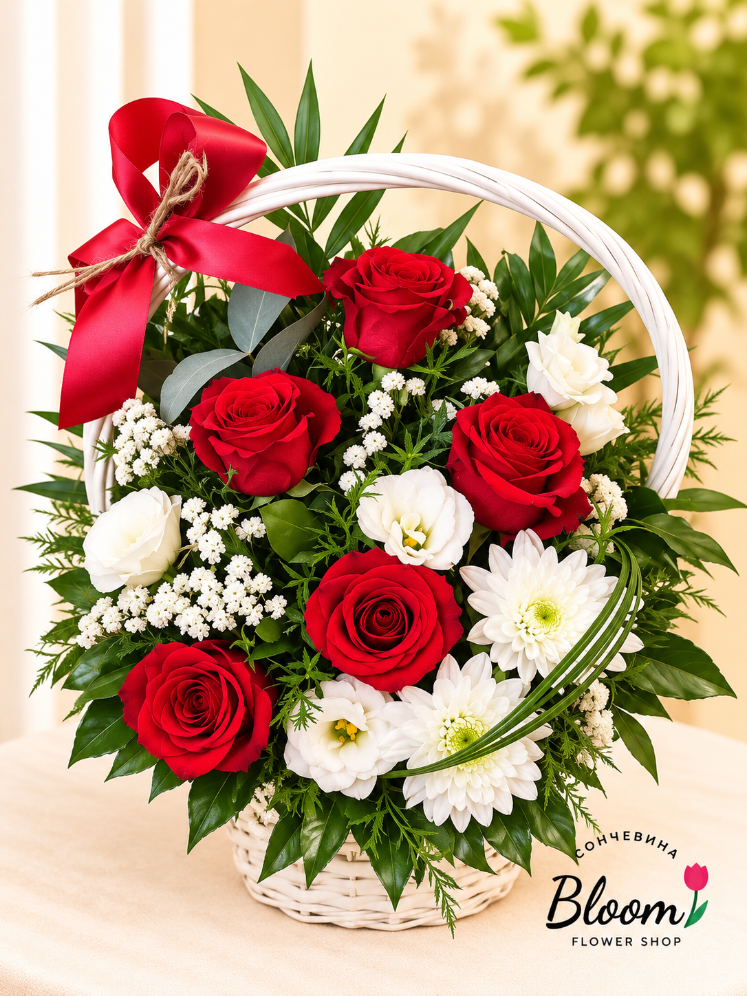 Basket with Roses and Seasonal Fillers