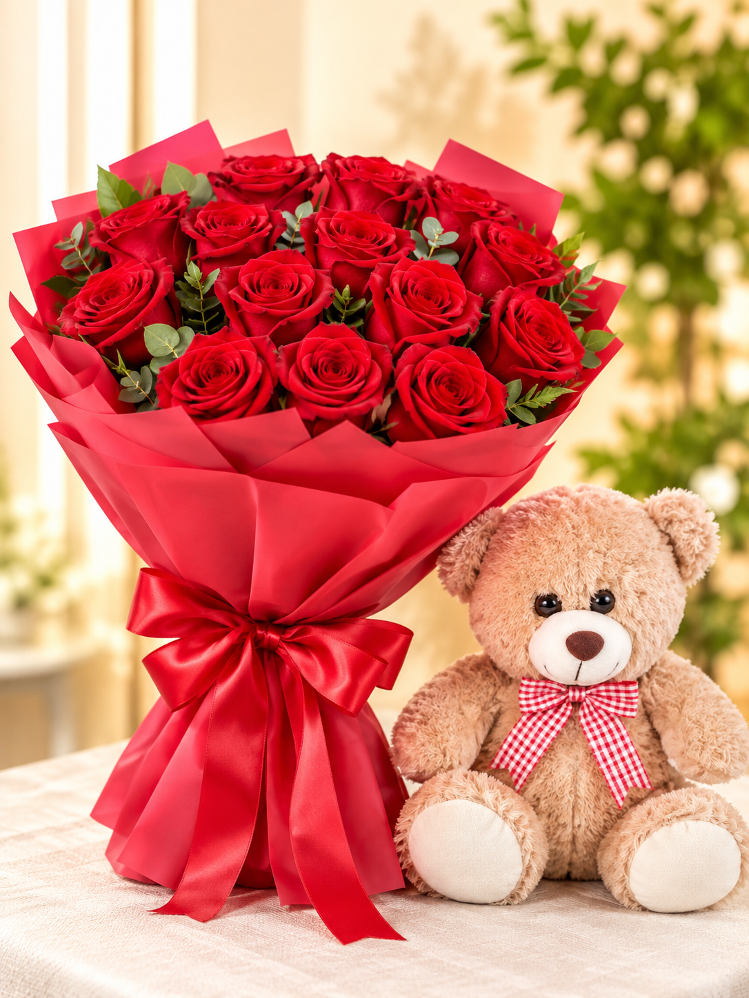 15 Roses & Teddy